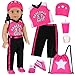 K. T. Fancy KT Fancy Baseball Uniform Doll OutfitAmerican 18 Inch Doll Clothes and Accessories Set Including Hat Pink Baseball Jacket Baseball Water Bottle Socks and Trainers Gifts Set for GirlsBoys - Image 2