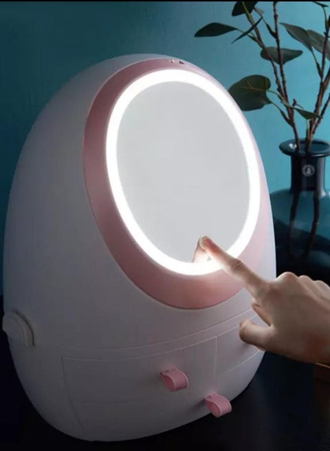 LED makeup Organizer Box White/Pink