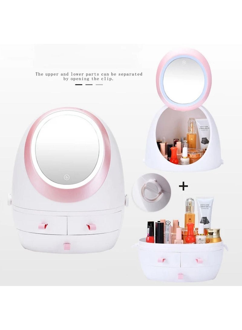 LED makeup Organizer Box White/Pink