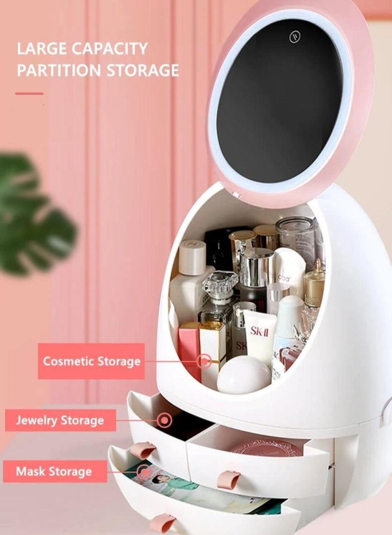 LED makeup Organizer Box White/Pink
