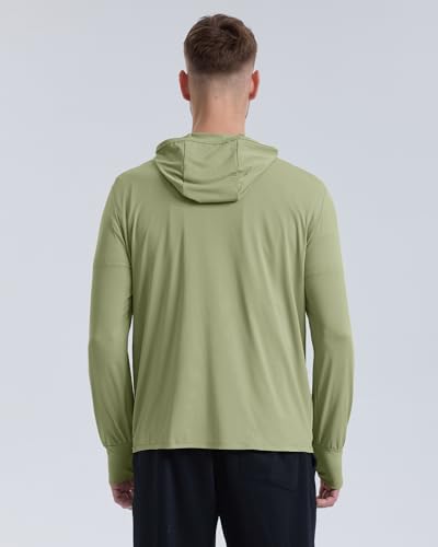 Locachy Mens UPF 50 Sun Protection Outdoor Lightweight Full Zip Hoodie Jacket Long Sleeve Fishing Hiking Performance Shirt Light Green XXL - Image 3