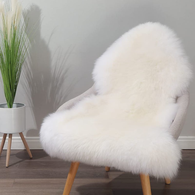 IRIWOOL Premium Genuine Fur Sheepskin Rug Real Australia Sheepskin Natural Luxury Fluffy Lambskin Fur Area Rug Seat Covers for Kids Bedroom Sofa Chair Cover (Creamy White, Single Pelt/2ft x 3ft) - Image 3