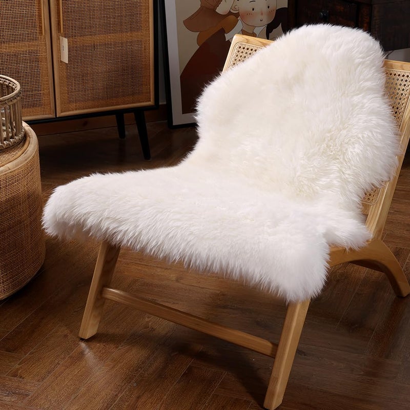 IRIWOOL Premium Genuine Fur Sheepskin Rug Real Australia Sheepskin Natural Luxury Fluffy Lambskin Fur Area Rug Seat Covers for Kids Bedroom Sofa Chair Cover (Creamy White, Single Pelt/2ft x 3ft) - Image 1
