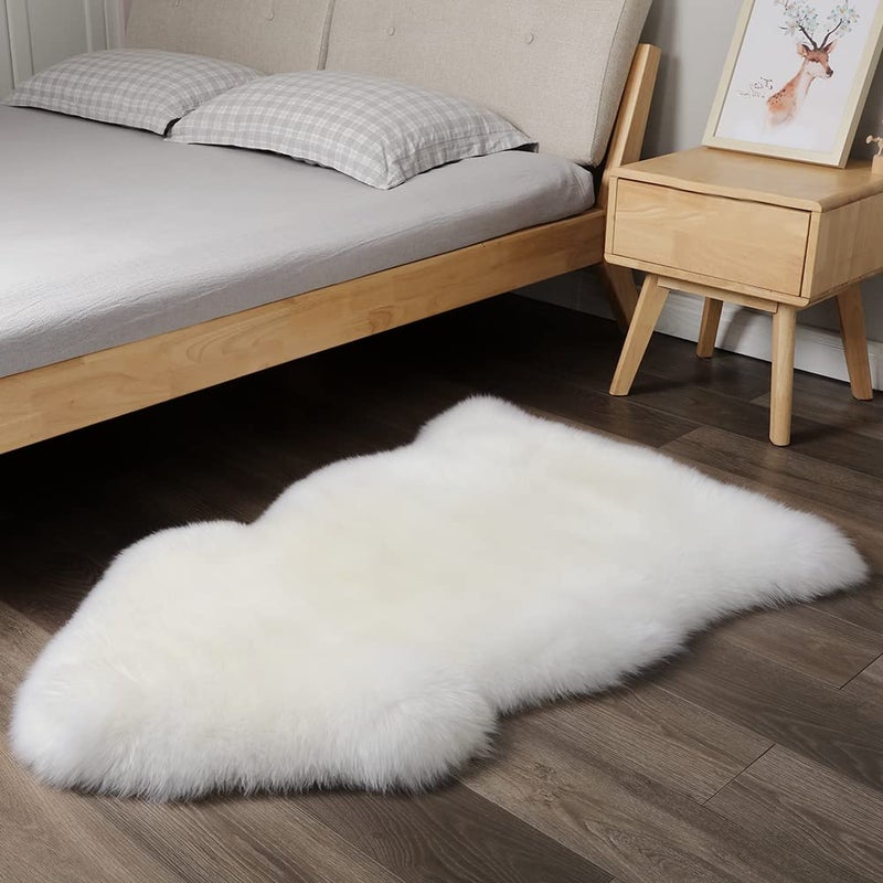 IRIWOOL Premium Genuine Fur Sheepskin Rug Real Australia Sheepskin Natural Luxury Fluffy Lambskin Fur Area Rug Seat Covers for Kids Bedroom Sofa Chair Cover (Creamy White, Single Pelt/2ft x 3ft) - Image 2