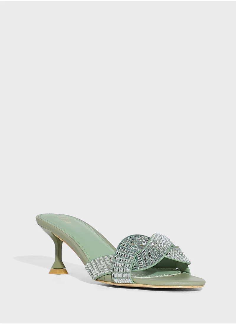 Ella Limited Edition Twisted Embellished Mule Heel Sandal