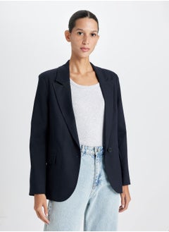 DeFacto Oversized Fit Wide Blazer Collar Button-Up Basic Blazer Jacket  - Image 1
