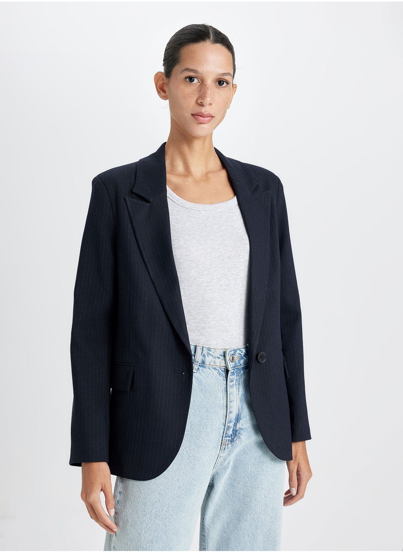 DeFacto - Oversized Fit Wide Blazer Collar Button-Up Basic Blazer Jacket - Image 1