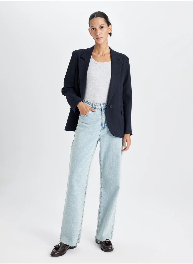 ديفاكتو Oversized Fit Wide Blazer Collar Button-Up Basic Blazer Jacket
