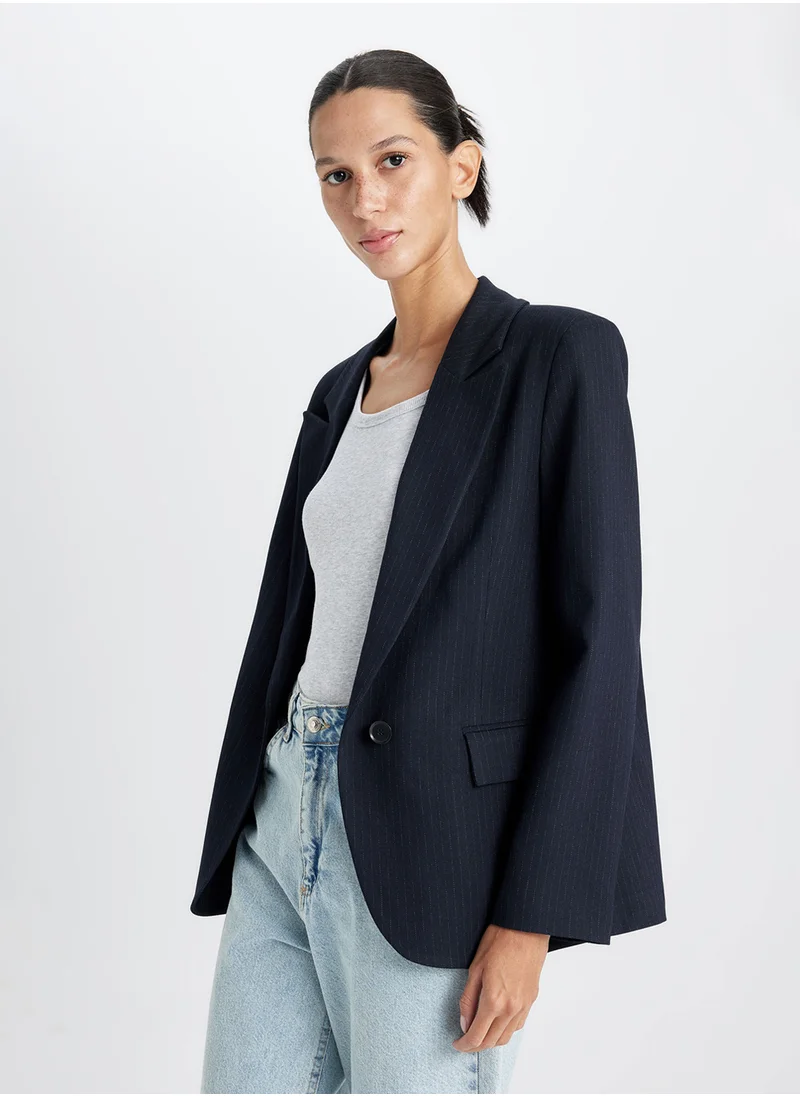 ديفاكتو Oversized Fit Wide Blazer Collar Button-Up Basic Blazer Jacket