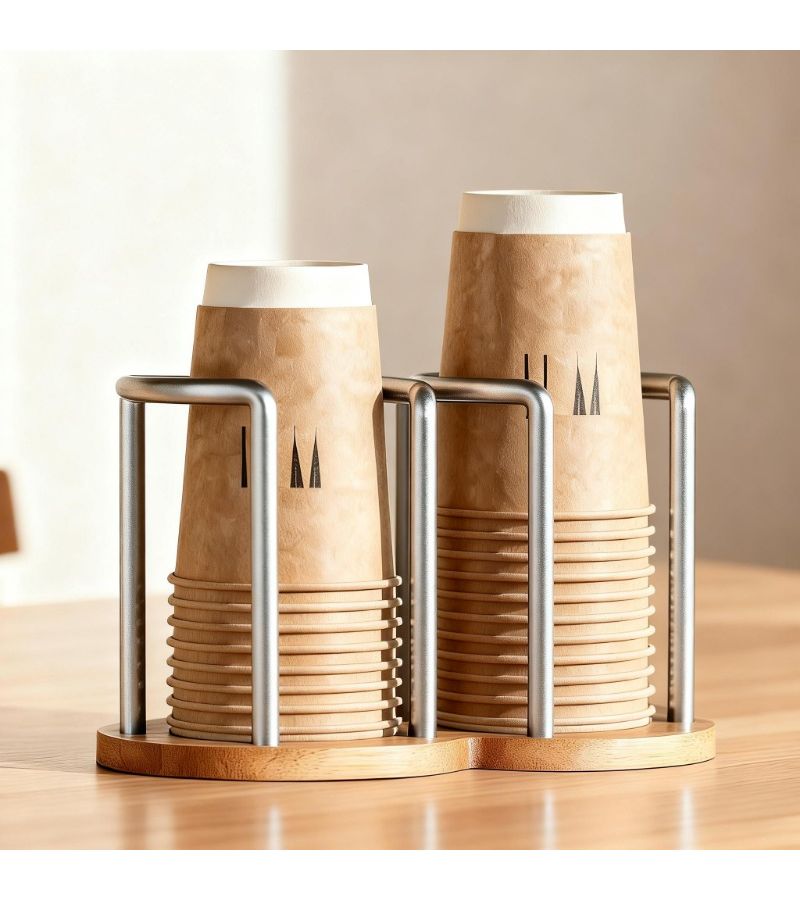 Dual Tube Paper Cup Holder Silvery Kitchen Countertop Storage Rack Dispenser - Image 1
