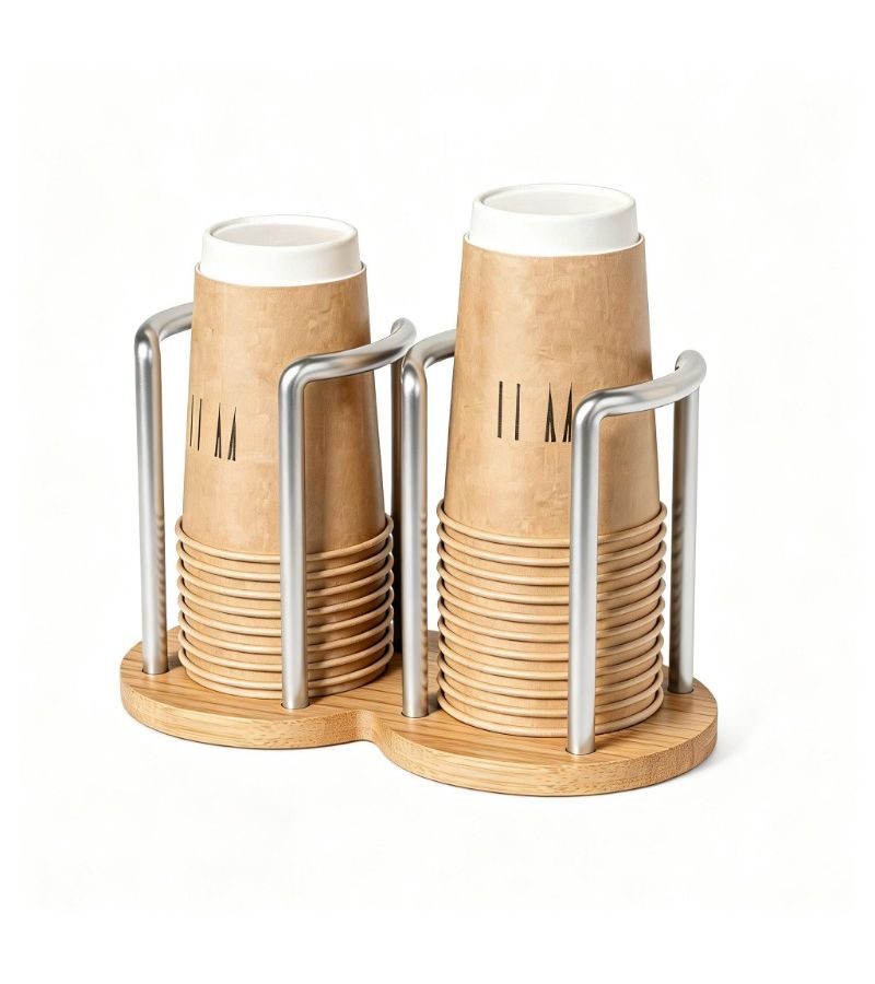 Dual Tube Paper Cup Holder Silvery Kitchen Countertop Storage Rack Dispenser - Image 4