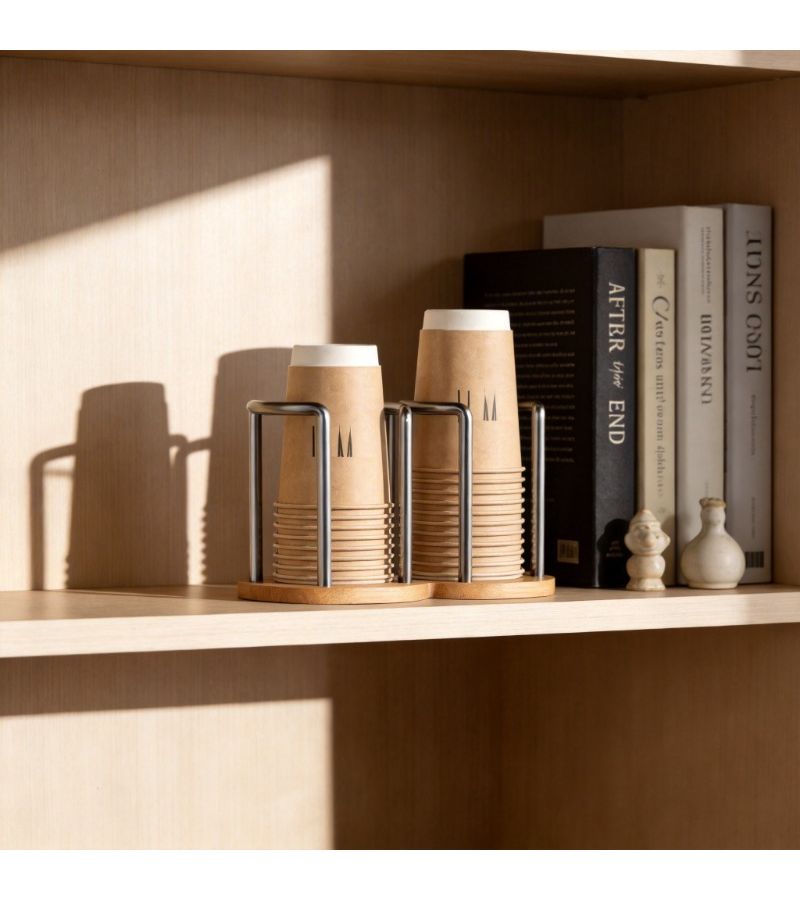 Dual Tube Paper Cup Holder Silvery Kitchen Countertop Storage Rack Dispenser - Image 5