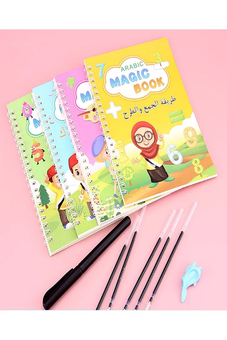 Sank Magic 2-in-1 Magic Book, 8 Calligraphy Exercises + 10 Refills + 2 Pen Holder + 2 Writing Aid, Reusable Exercise Book, Exercise Book Set, for Children - Math, Drawing, Alphabet, Number (English & Arabic)  - Image 3