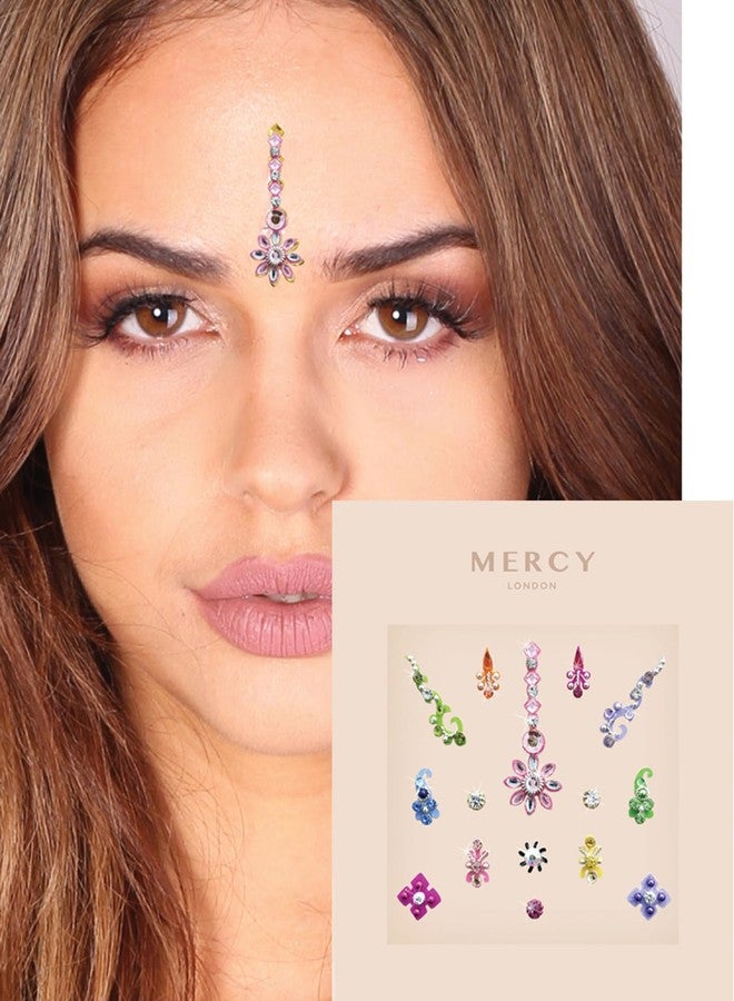 KARIZMA Floral Colour Bindi ✮ Crystal Indian Bindi Face Jewels Gold Multi Packet - Image 1