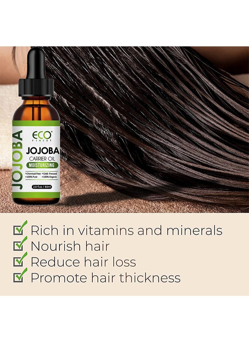 Organic Jojoba Oil 60ml，100% Pure & Natural Jojoba Oil for Hair，Face， Body & Nails, Moisturize Skin & Helps Fight Acne，Jojoba Oil Organic Cold Pressed Unrefined(60ml)