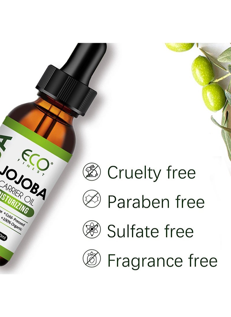 Organic Jojoba Oil 60ml，100% Pure & Natural Jojoba Oil for Hair，Face， Body & Nails, Moisturize Skin & Helps Fight Acne，Jojoba Oil Organic Cold Pressed Unrefined(60ml)