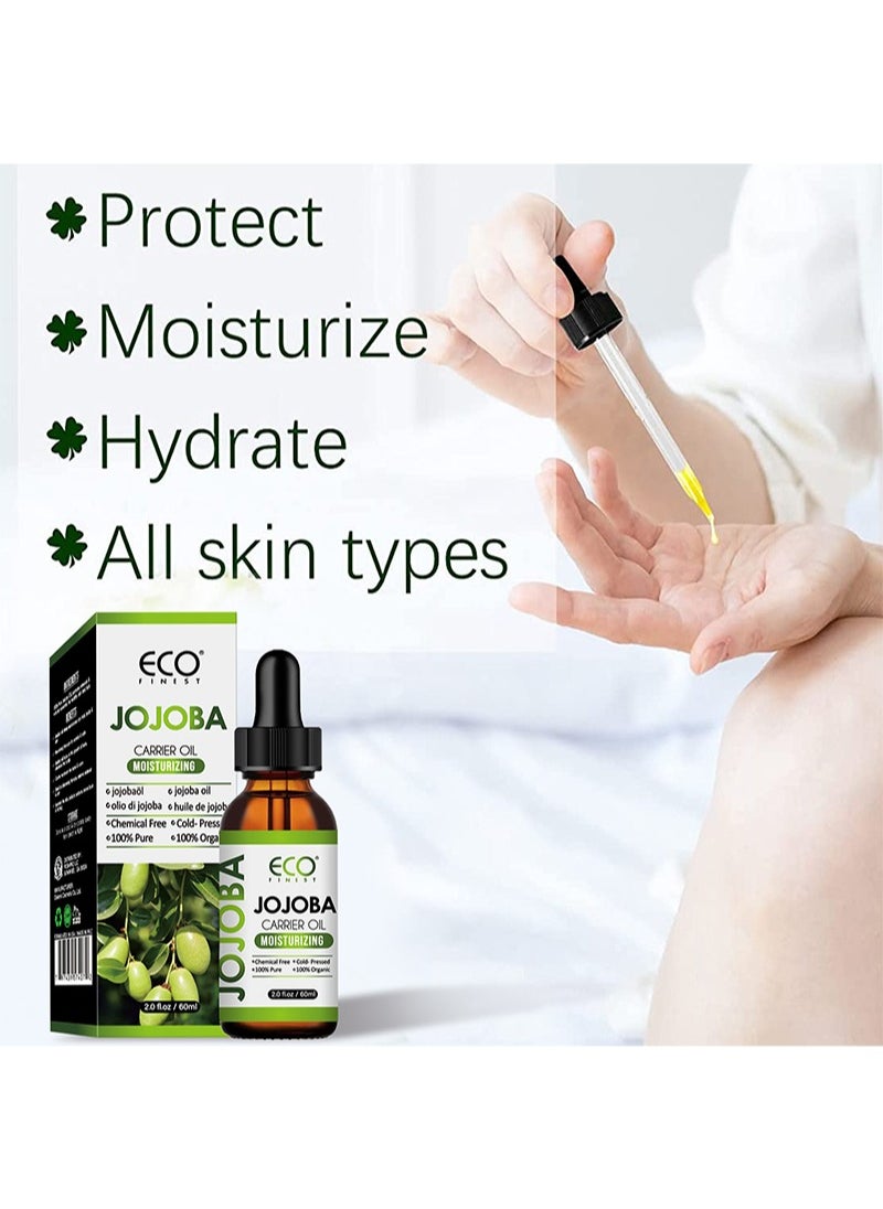 Organic Jojoba Oil 60ml，100% Pure & Natural Jojoba Oil for Hair，Face， Body & Nails, Moisturize Skin & Helps Fight Acne，Jojoba Oil Organic Cold Pressed Unrefined(60ml)