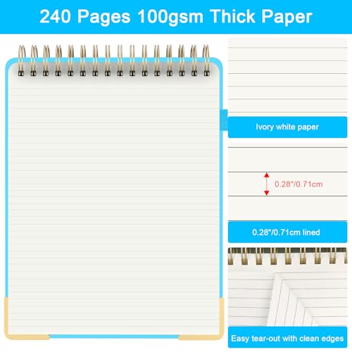 Mousbull Top Spiral Notebook, A4 Hardcover Top Bound Steno Pads, 240 Pages 100gsm College Ruled Left Handed Notebook Journal for Work, School, Meeting Writing - Blue, 8.5" x 11" - Image 4
