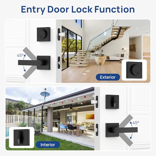 Camtek Matte Black Door Locks for Front Door, Exterior Door Lock Set with Single Cylinder Deadbolt Lock, Flat Square Door Handle for Front Door, 4 Pack (All Same Keyed Alike) - Image 4