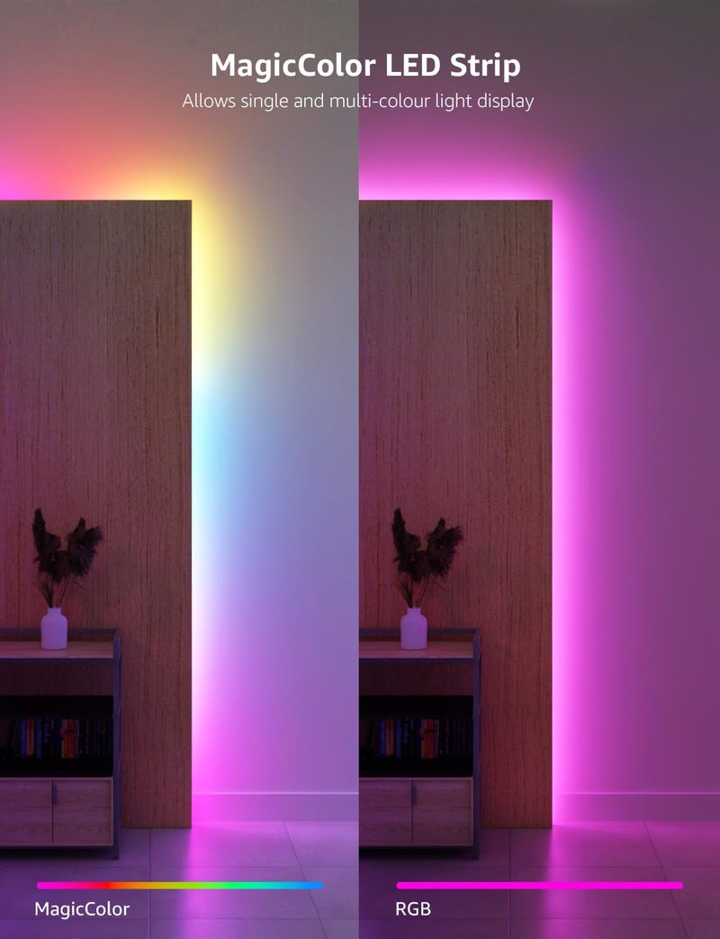 لايتنغ إيفر شريط إضاءة LED ذكي قوس قزح من Lepro S1 بطول 5 أمتار، 30 لمبة/متر، مزامنة الموسيقى، يعمل مع Alexa وGoogle Home، تحكم بالتطبيق والصوت عبر WiFi وBluetooth، مساعد تصميم الإضاءة بالذكاء الاصطناعي، أضواء LED بألوان سحرية لغرفة النوم - Image 2