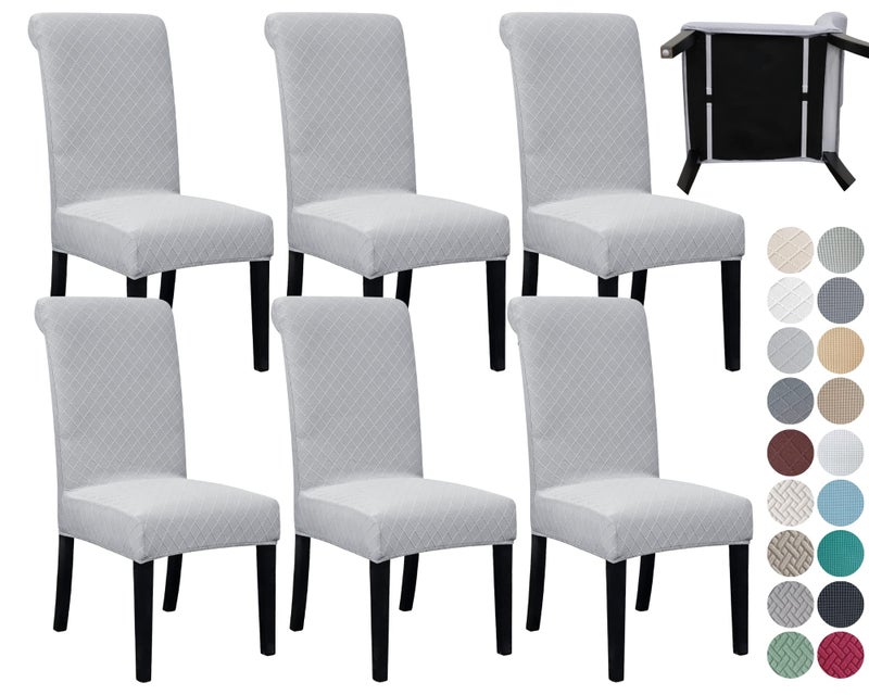 SPRINGRICO 6 Pack Dining Room Chair Covers with seat Belt Stretch Parsons Chair Slipcover Washable Kitchen Dining Chair Cover Removable Seat Protector Set of 6 S2 Silver Gray