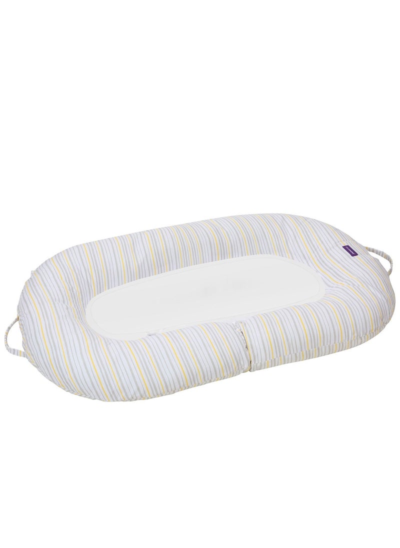 Clevamama Mum2Me Maternity Pillow & Baby Pod - Grey and Yellow Stripes  - Image 1