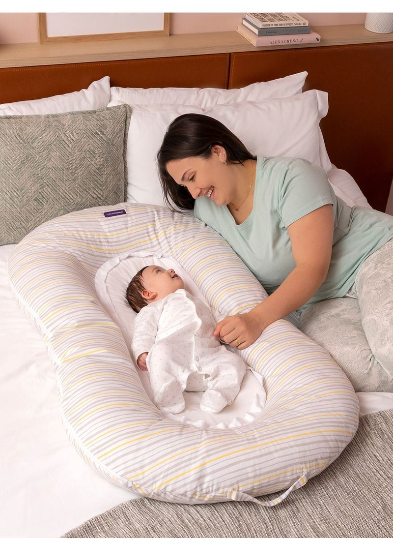 Clevamama Mum2Me Maternity Pillow & Baby Pod - Grey and Yellow Stripes  - Image 3