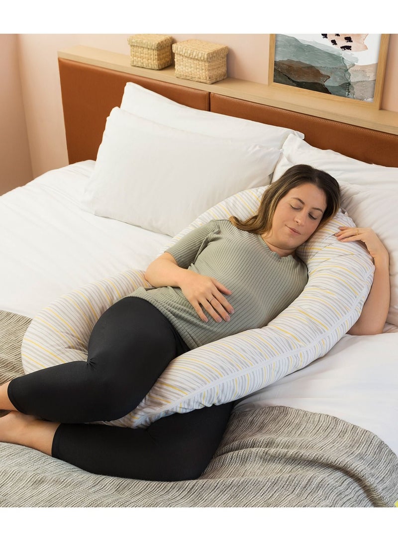 Clevamama Mum2Me Maternity Pillow & Baby Pod - Grey and Yellow Stripes  - Image 2