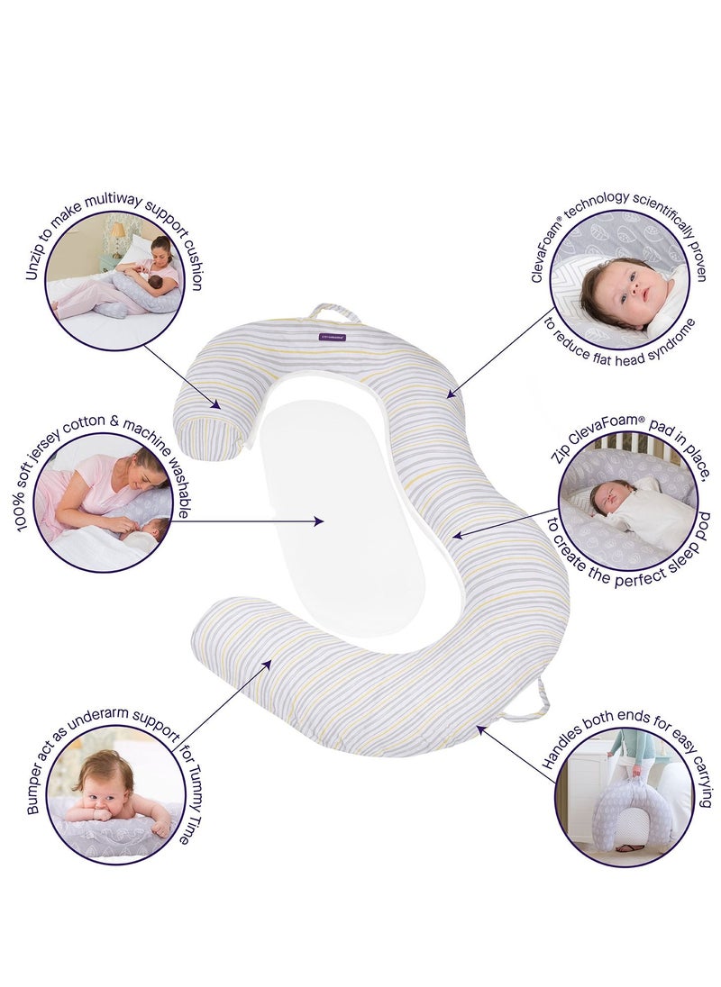 Clevamama Mum2Me Maternity Pillow & Baby Pod - Grey and Yellow Stripes  - Image 5