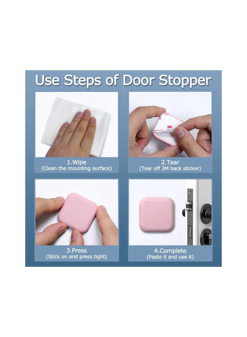 4 Pack Soft Rubber Door Stoppers Self Adhesive Wall Protectors Doorknob Bumpers for Home Office Pink Silencer Crash Pads Non-Slip Safety - Image 3