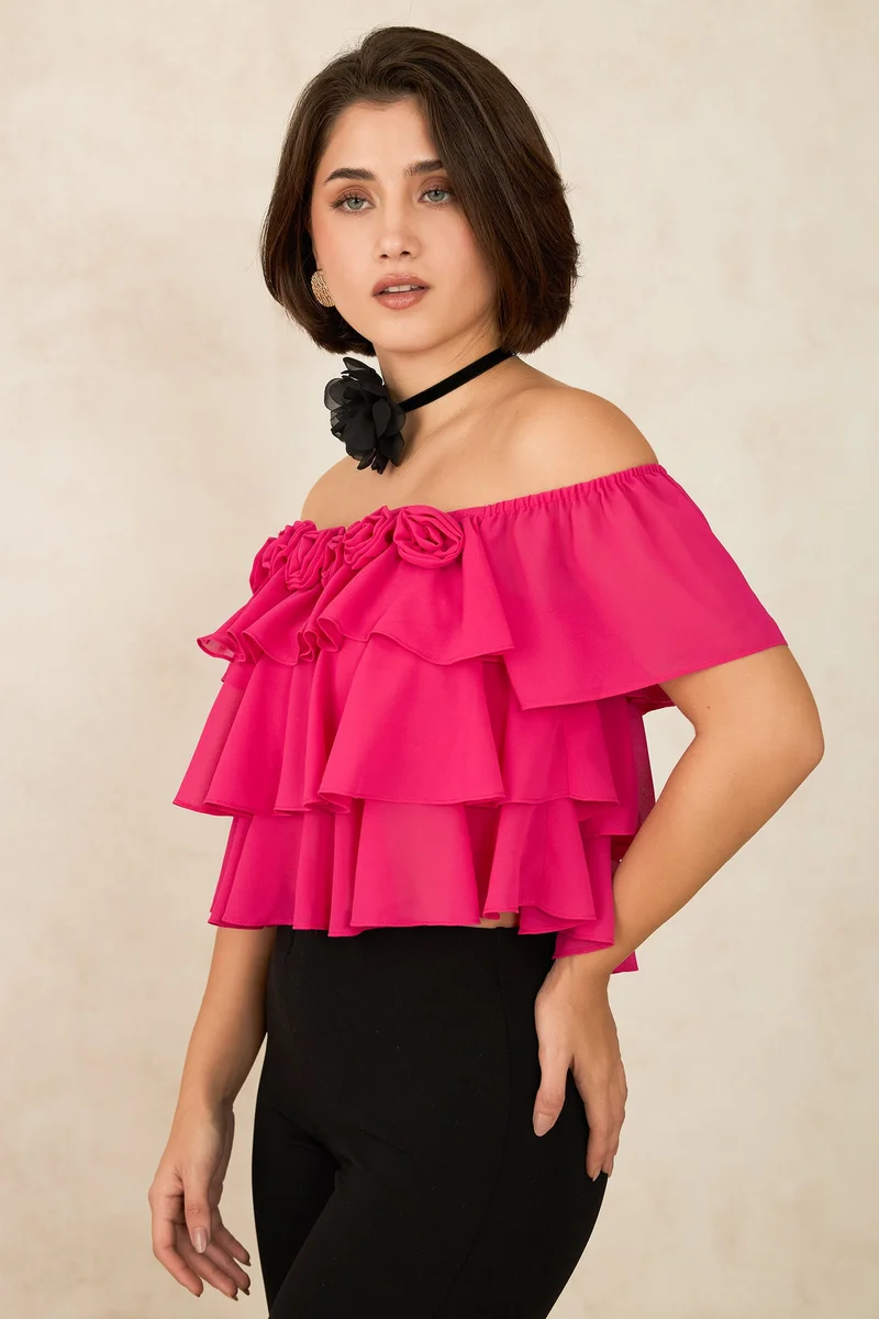 Virgio Georgette Off-Shoulder Brunchwear Crop Tops for Women