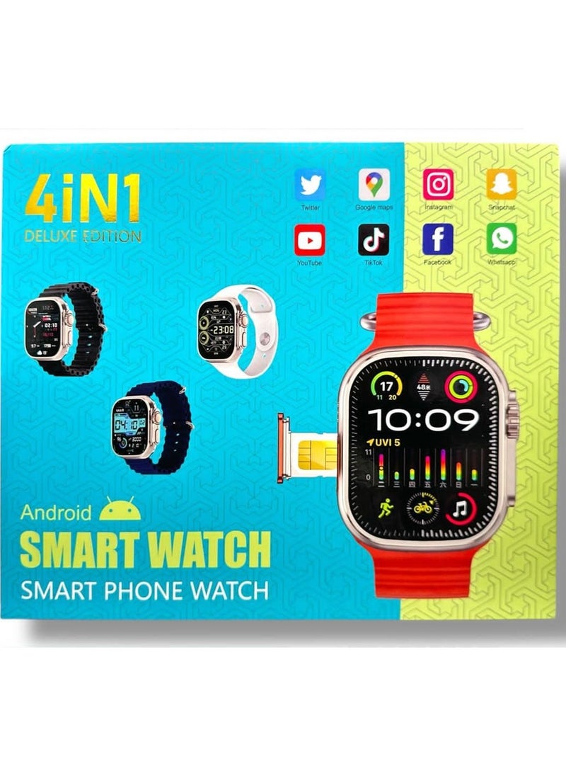 Generic - The Latest Smart Watch Series 8 With A Large Full HD Screen A Wireless Charging With A 680 mAh Battery And A Built-In 4G SIM Card For Internet Connection And Phone Calls, Supports Many Mobile Applications And Is Compatible With The Android System - With 4 Additional Bracelets - Image 1
