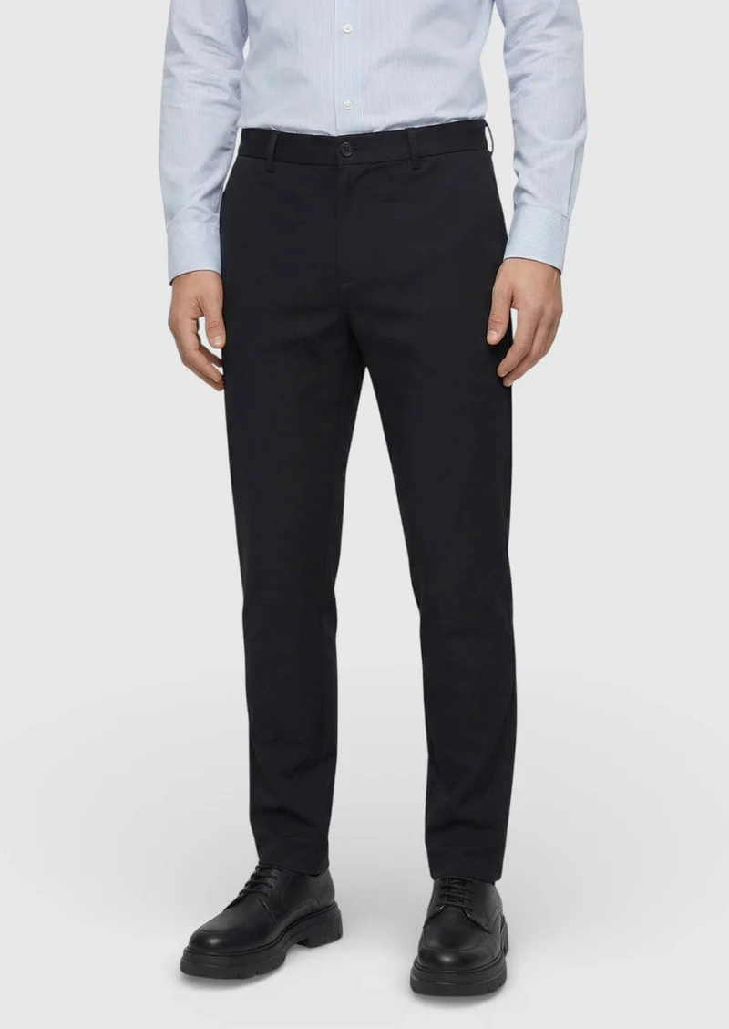 RAMSEY Navy Blue Weaving Jogging Fit Casual Trousers