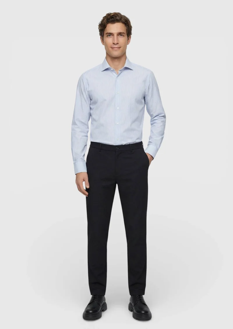 RAMSEY Navy Blue Weaving Jogging Fit Casual Trousers