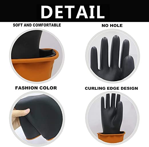 Ekon Pack of 5 Silicon Latex Non Slip Multipurpose Heavy Duty Reusable Safety Rubber Hand Gloves For House Hold Home Dish Utensils Car Washing Kitchen Bathroom Toilet Tiles Cleaning Men Women Black - Image 3