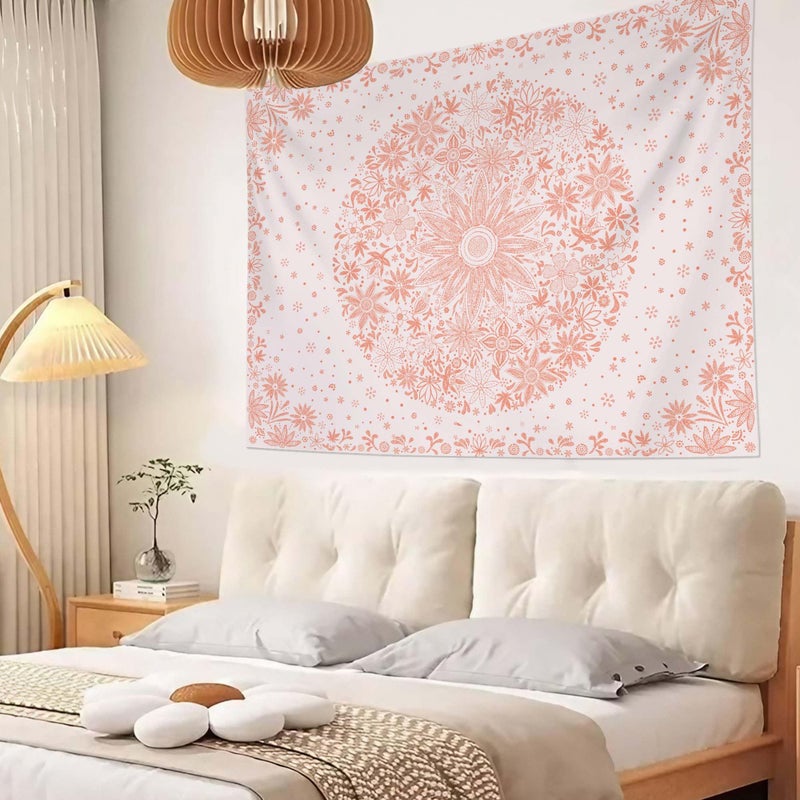 Neasow Bohemian Tapestry Wall Hanging, Pink Floral Tapestry with Dotted Daisy Medallion Print Bedroom Boho Hippie Home Decor, 36x48 inches - Image 4