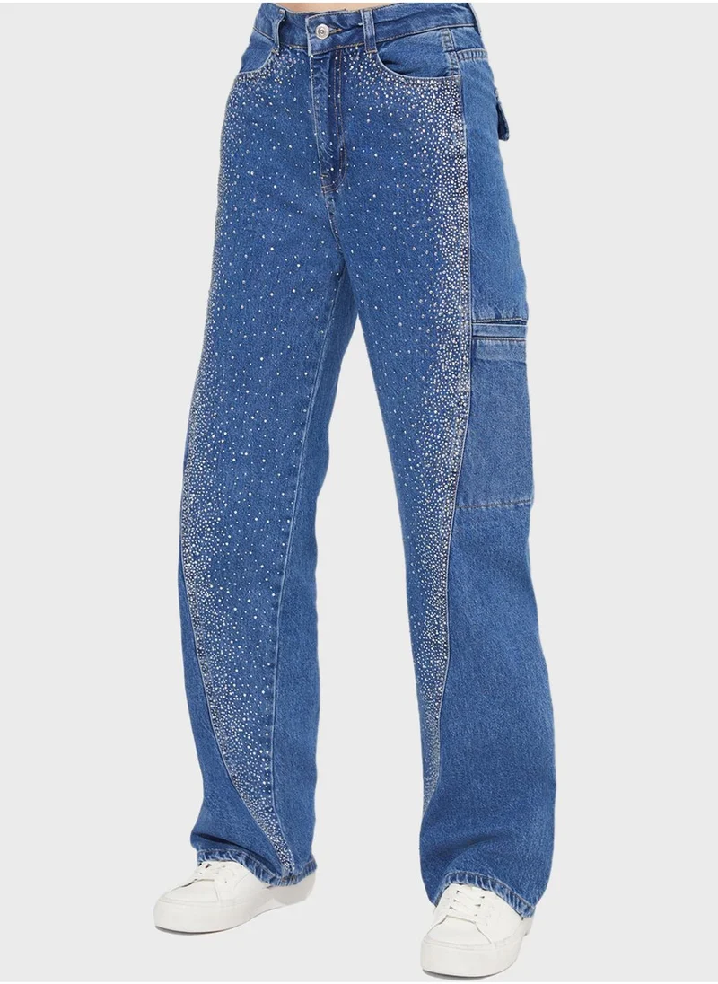 جون Embellished High Waist Jeans