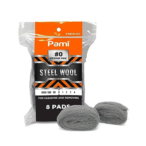 PAMI 0 Steel Wool Medium Fine Grade Scrubbers Pack of 8 Reusable NonScratch Cleaning Pads for Kitchen and Bathroom