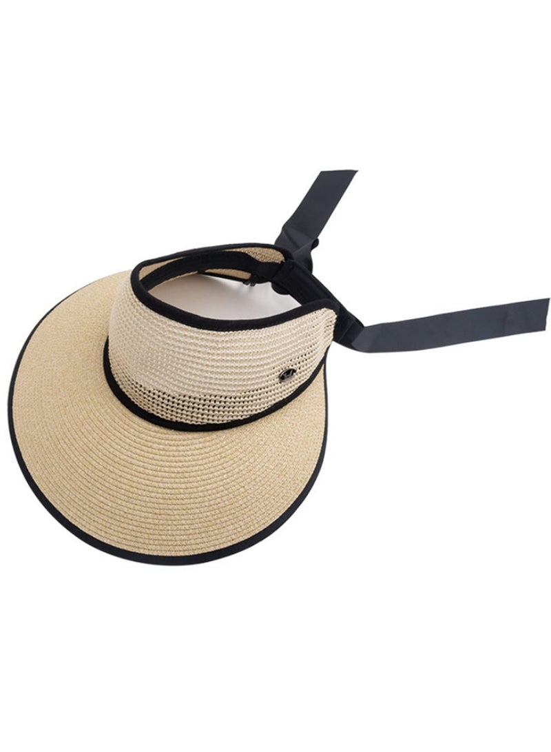 1pcs Summer Adjustable Ribbon Straw Hat for Women Foldable Wide Brim UV Protection UPF 50+ Beach Pool Gardening Boating Comfortable Breathable Holiday Gift - Image 3