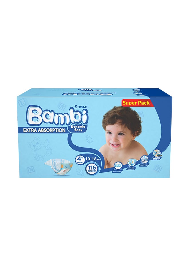 Sanita Bambi Baby Diapers Large Size 4+ (10-18kg) Super Pack - Image 2