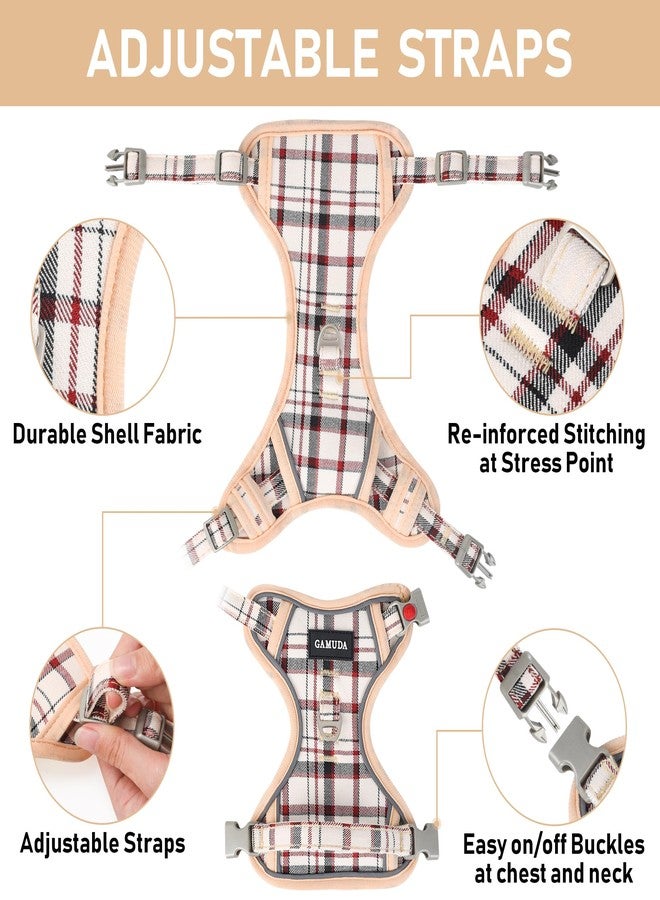 GAMUDA Dog Harness Collar and Leash Set, Dog Harness, No Chock No Pull Adjustable Vest Harnesses Plaid Reflective for Medium Dog, Cat, Small Horse, Small Bull and Pig (Beige, M) - Image 3