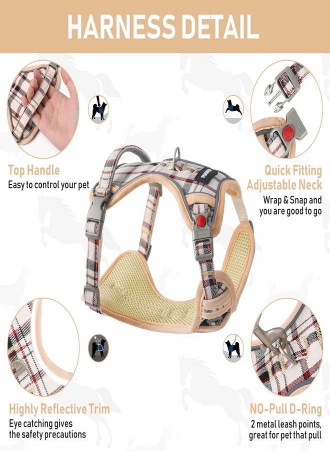 GAMUDA Dog Harness Collar and Leash Set, Dog Harness, No Chock No Pull Adjustable Vest Harnesses Plaid Reflective for Medium Dog, Cat, Small Horse, Small Bull and Pig (Beige, M) - Image 2