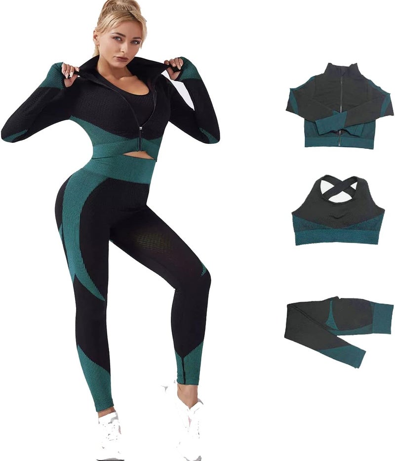 Veriliss 3pcs Seamless Outfit Workout Sets Gym for Women, Fitness Sports School Running Clothes Yoga Sportswear - Image 1