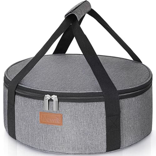 Lifewit Round Insulated Casserole Carrier for Hot and Cold Food Pie Carrier Bag Cake Carrier Casserole Dish Carrying Case for Potluck Parties Picnic Fits 125 Baking Dish Grey