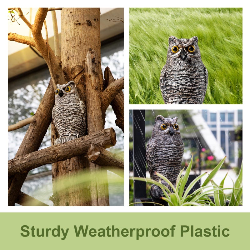 OFFO Fake Owls, Plastic Owl Statue to Decorate The Garden, Porch Pool Patio Yard, Halloween Decorations for Outdoor Garden, 8.3 in Height, Brown and White - Image 3