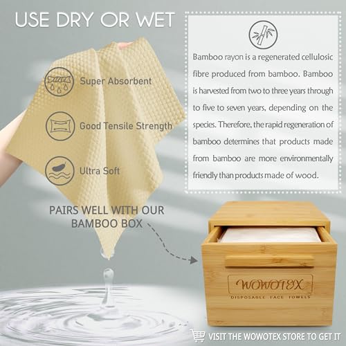 WOWOTEX Bamboo Rayon Disposable Face Towel Biodegradable Large Dry Face Wipes 60 Count/1 Box Extra Thick Soft Clean Facial Towels for Sensitive Skin, Makeup Removing, Facial Cleansing, Nursing, Travel - Image 5
