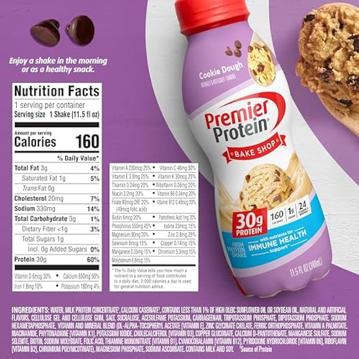 Premier Protein Shake, Cookie Dough, 30g Protein, No Added Sugar, 24 Vitamins & Minerals to Support Immune Health, 11.5 fl oz, 1 Pack (Packaging May Vary) - Image 2