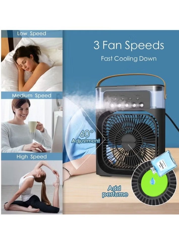 ABJ - Portable Air Conditioner Fan Mini Evaporative Air Cooler with 7 Colors LED Light 1/2/3 H Timer 3 Wind Speeds and 3 Spray Modes for Office Home Dorm - Image 1