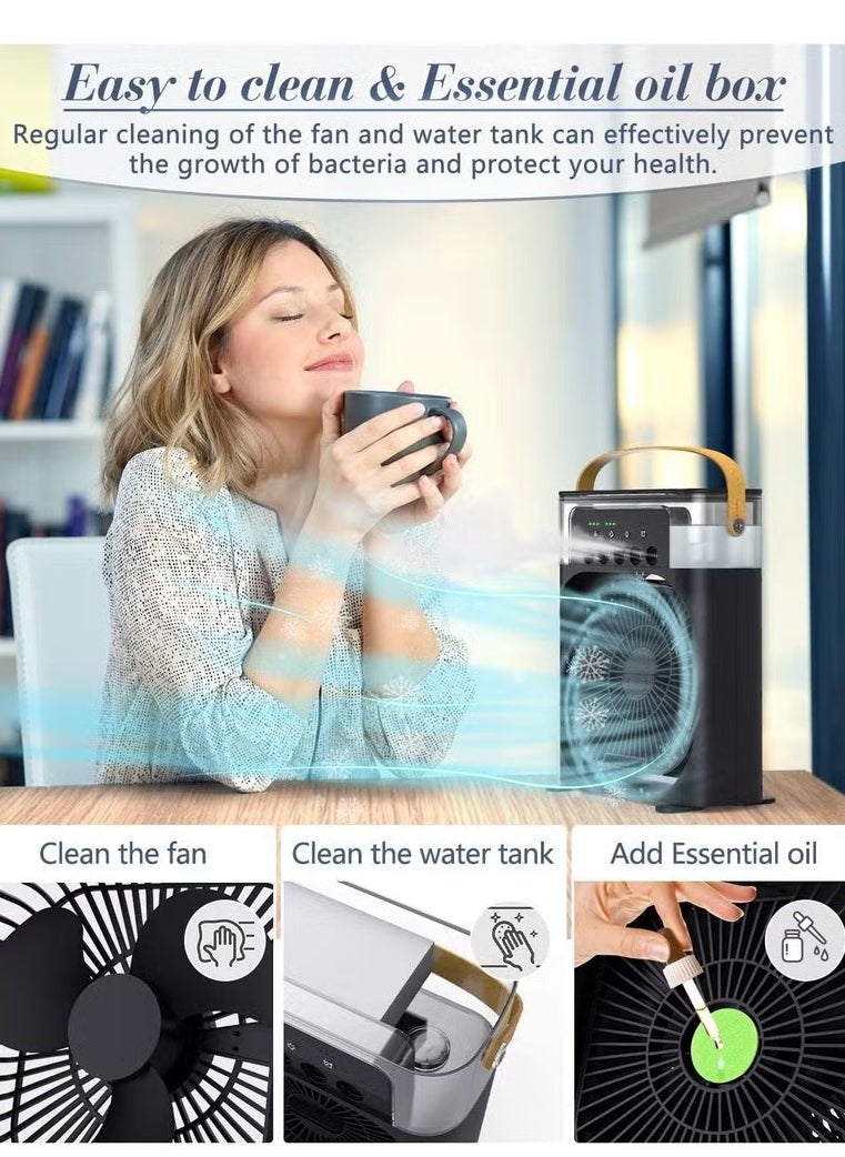 ABJ - Portable Air Conditioner Fan Mini Evaporative Air Cooler with 7 Colors LED Light 1/2/3 H Timer 3 Wind Speeds and 3 Spray Modes for Office Home Dorm - Image 1