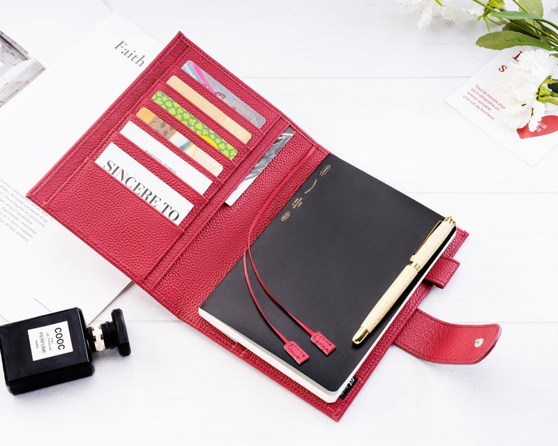 Ox Knight B6 Leather Planner Cover for Stalogy, Midori, Leuchtturm1917, and More - with Pen Loop, Card Slots, Back Pocket, and Bookmarks (Red) - Image 3